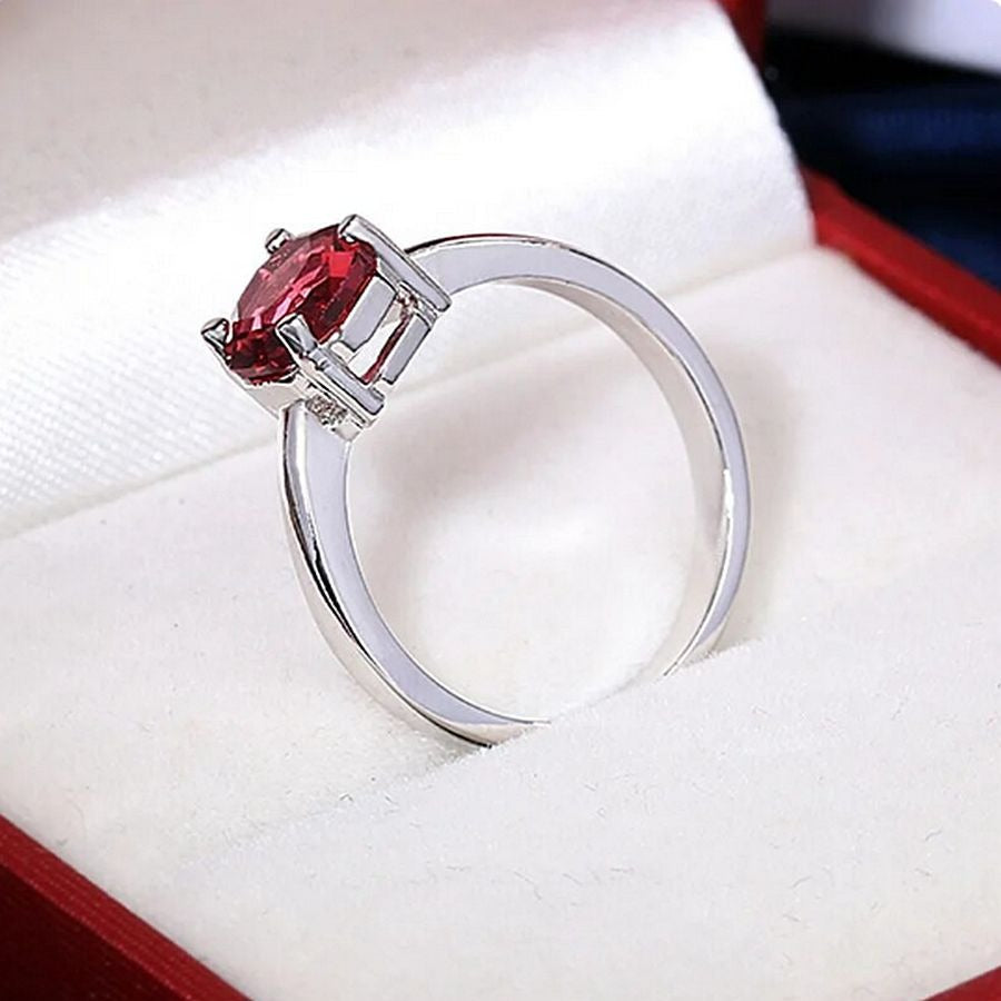 Cecilia Rose Womens Size 6 Red Octagon Crystal Silver Ring Gift Boxed