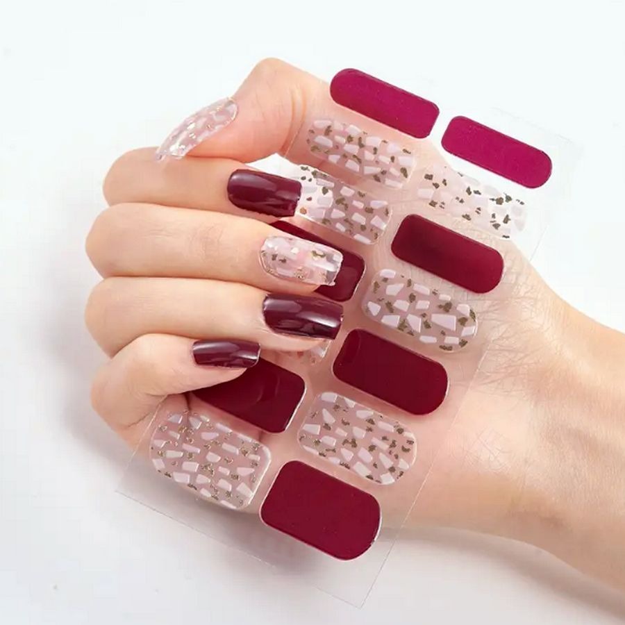 Marilyn Lisa Self Adhesive Nail Polish Strips Fleck Raspberry Red Gift Packaged