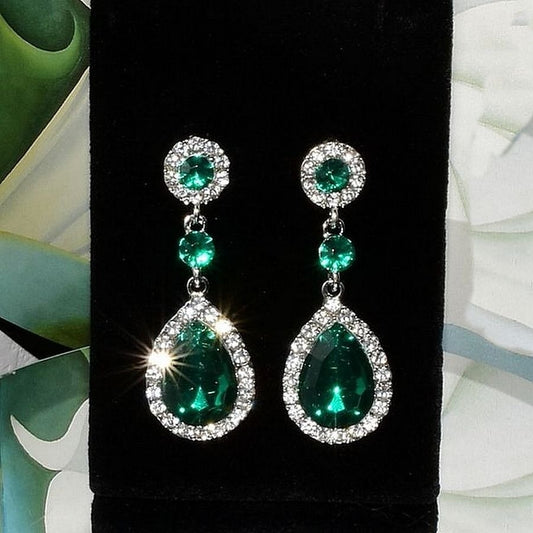 Anella Teardrop Water Drop Dangle Emerald Green Crystal Earrings Gift Boxed