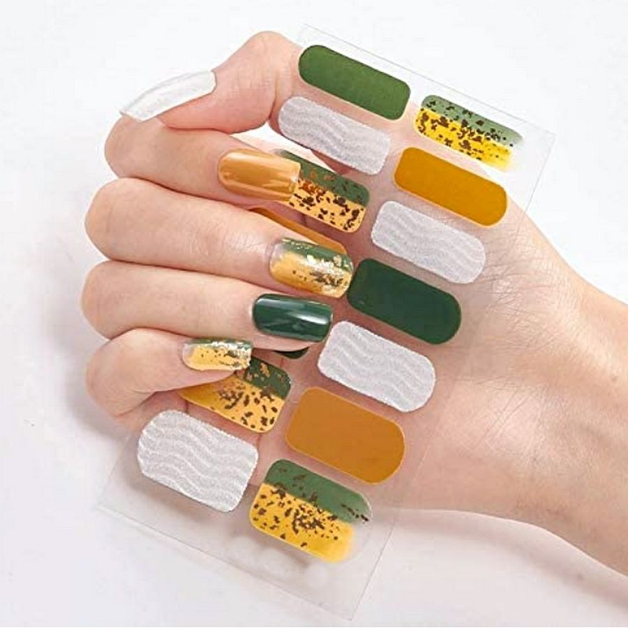 Raquel My Sweet Earth Green Gold Self Adhesive Nail Polish Strips Gift Packaged