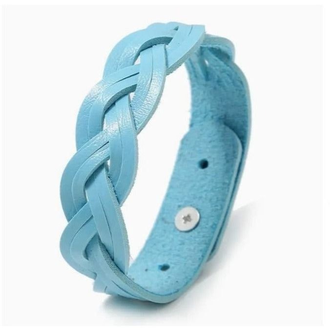 Rory Elyse Braided Candy Color Woven Leather Bracelet Blue Gift Packaged