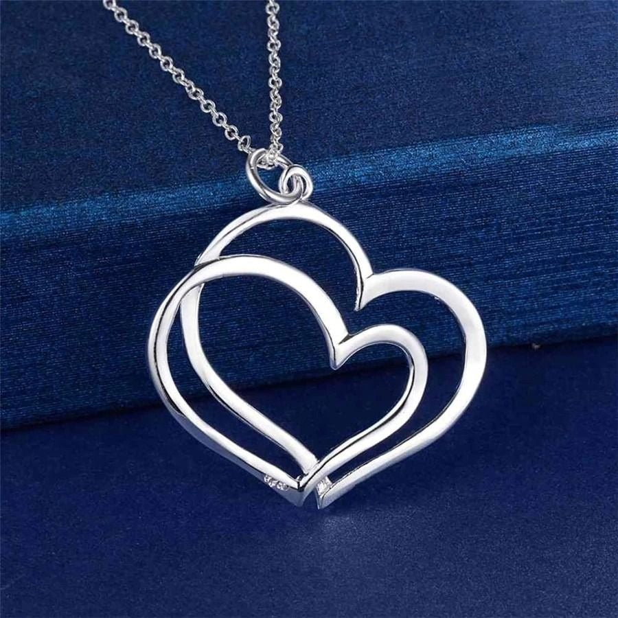 Florence Love Double Hearts Sterling Silver Pendant Necklace Gift Packaged